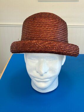 Hastings & Smith Straw Cloche Bowler Hat Brown Copper Rolled Brim Vintage O/S
